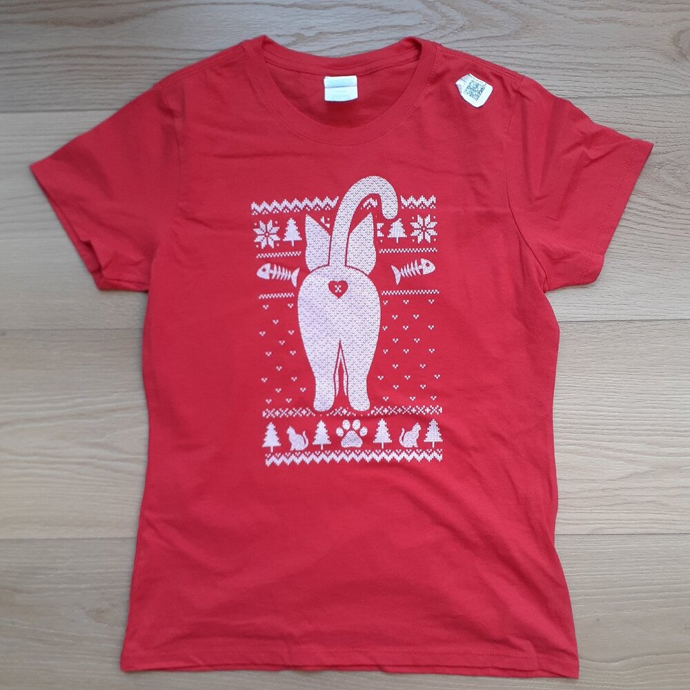 Cat Butt Funny Christmas - New Women's Small Red T-Shirt